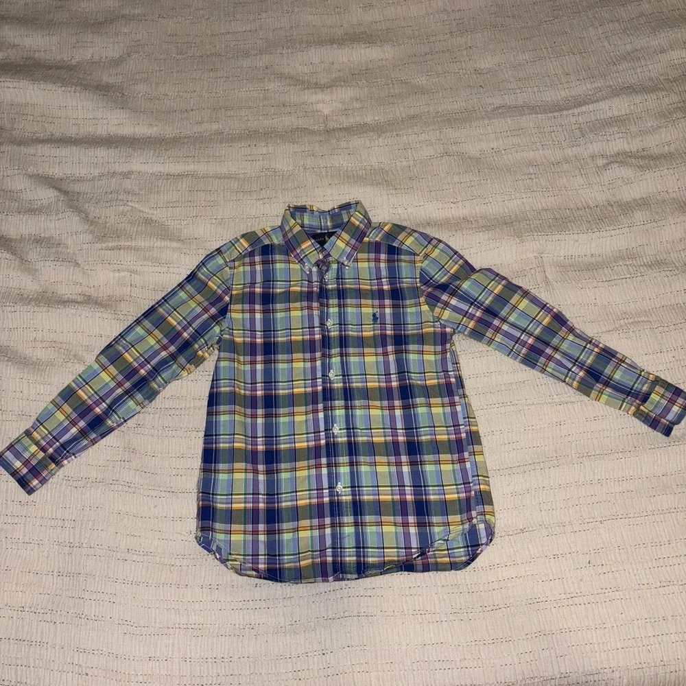 Ralph Lauren Boys Button Down Shirt Size 7 Plaid Pony Logo Long Sleeve